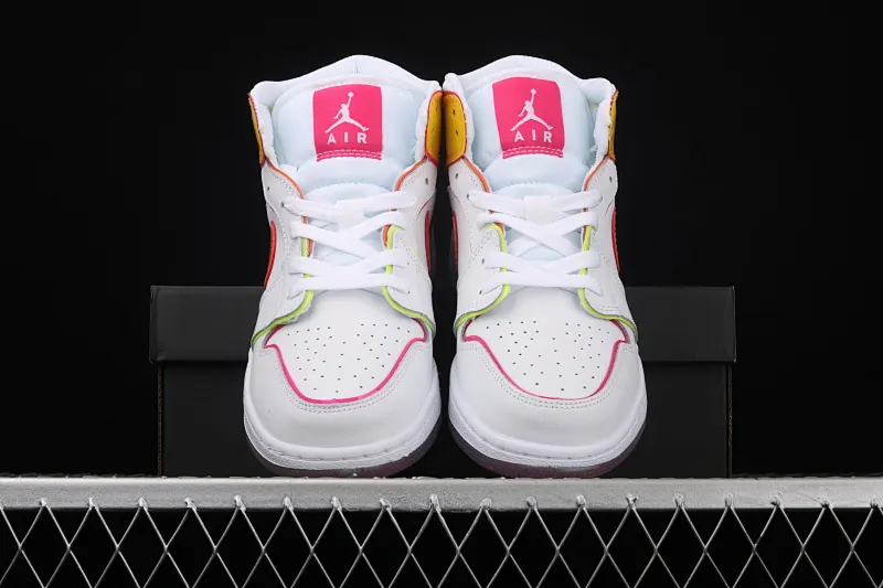 All categories Air Jordan Jordan series basketball shoes Air Jordan 1 Mid Air Jordan 1 Mid AJ1 Joe 1 mid-top white, yellow and pink candy color CV4611-100